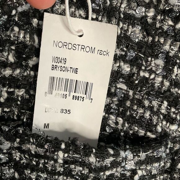 WALTER BAKER Kennedy Metallic Bouclé-Tweed Jacket 4 Buttons Blazer BlackSilver M - Picture 5 of 11